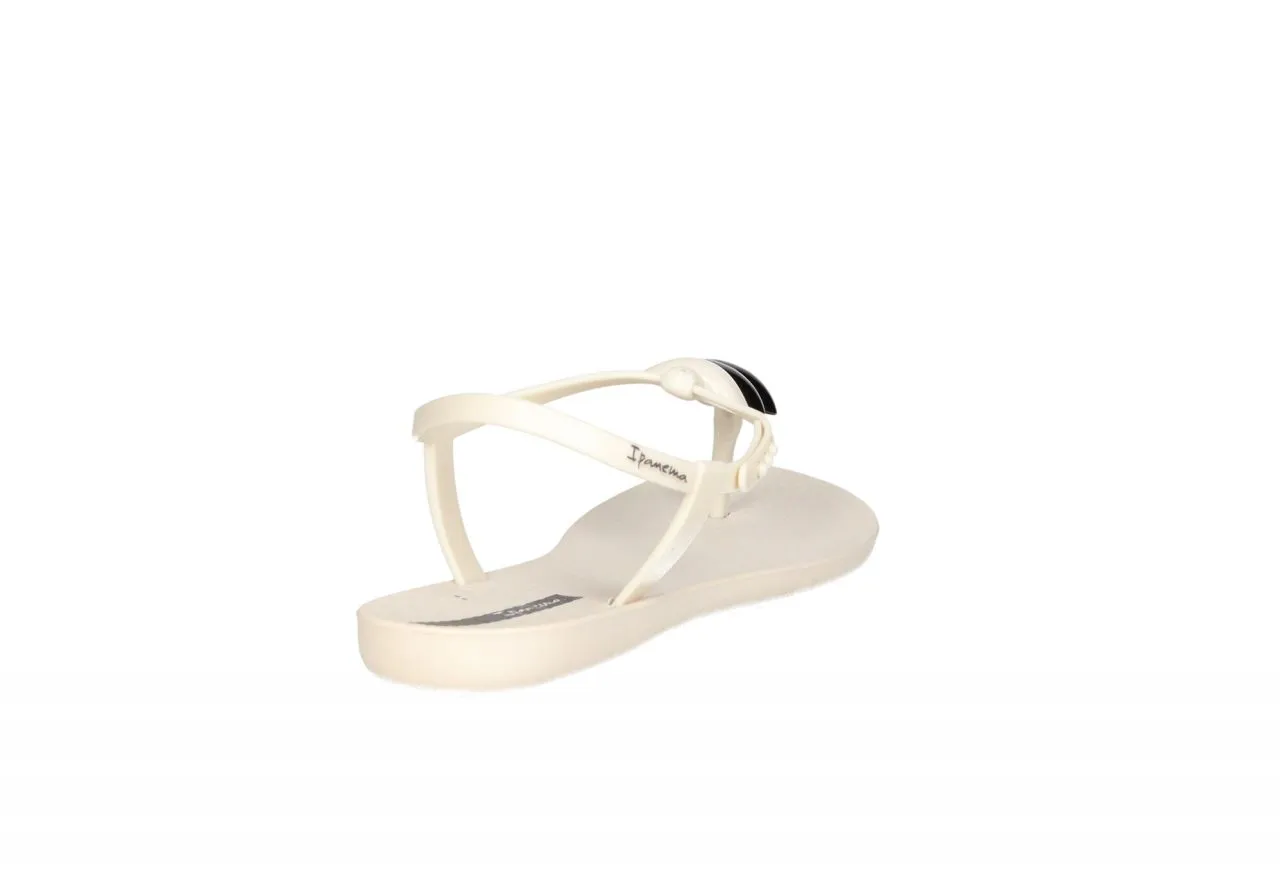 Sandalia Dedo Playa Beige Adorno Tira Empeine Beige y Gris Metalizado