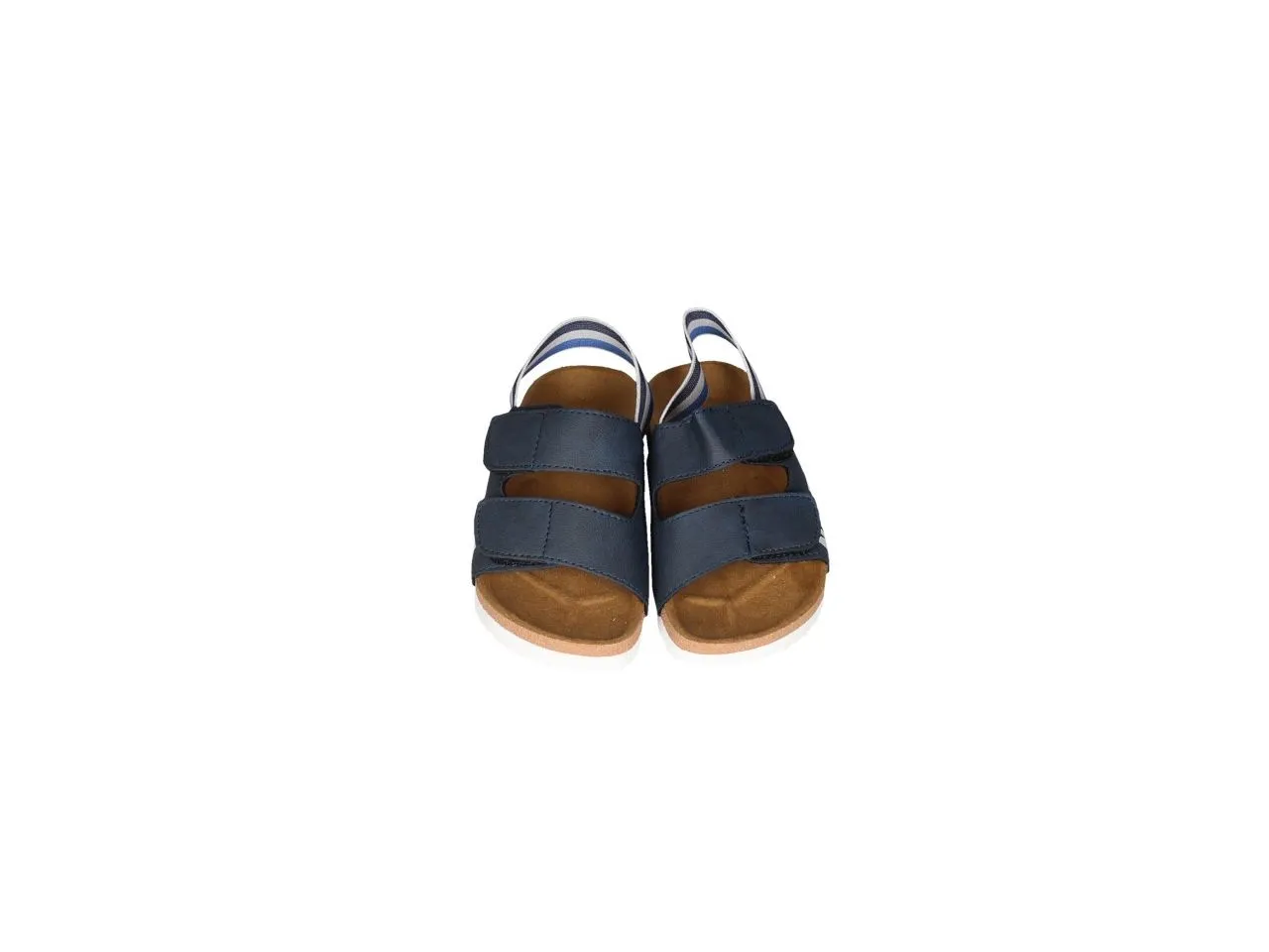 Sandalia Dos Velcros Azul Tira Talon Elastico Azul/gris Rayas