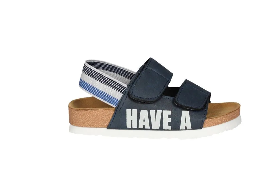 Sandalia Dos Velcros Azul Tira Talon Elastico Azul/gris Rayas