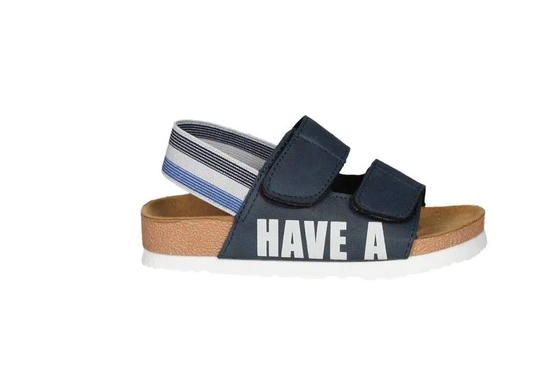 Sandalia Dos Velcros Azul Tira Talon Elastico Azul/gris Rayas
