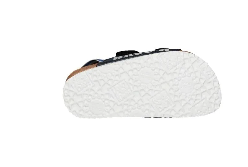 Sandalia Dos Velcros Azul Tira Talon Elastico Azul/gris Rayas