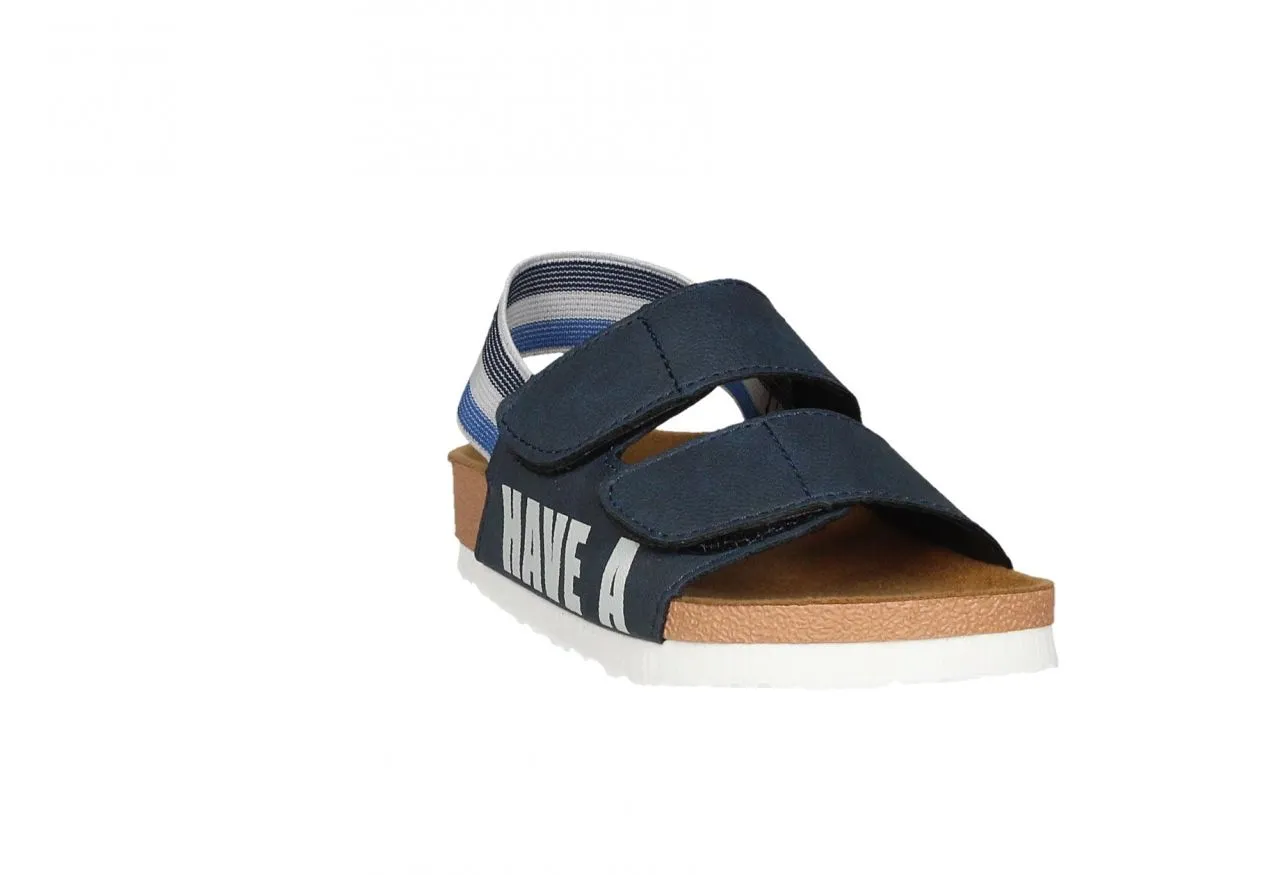 Sandalia Dos Velcros Azul Tira Talon Elastico Azul/gris Rayas