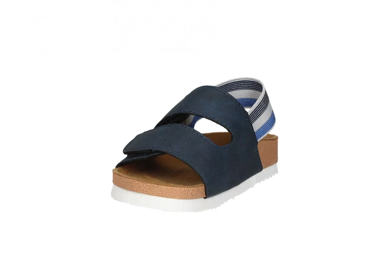 Sandalia Dos Velcros Azul Tira Talon Elastico Azul/gris Rayas