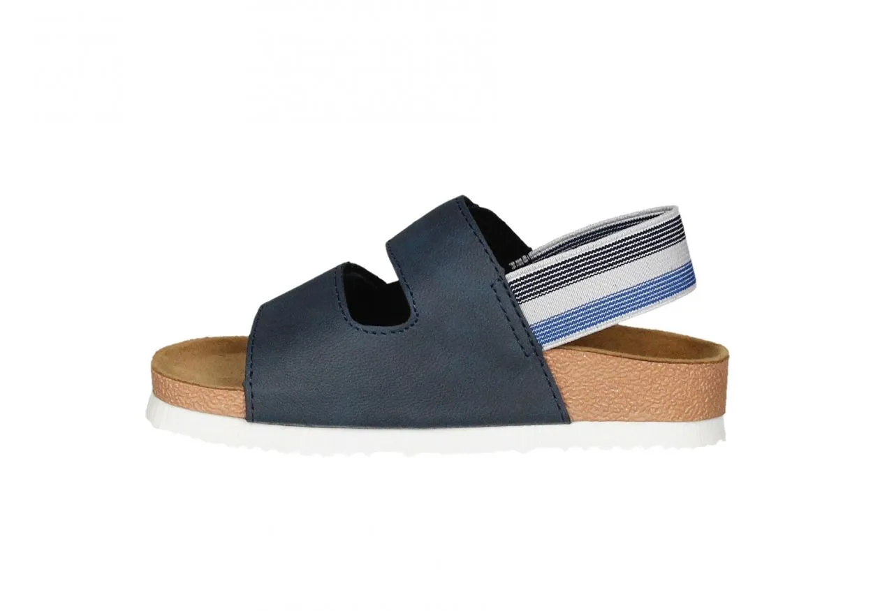 Sandalia Dos Velcros Azul Tira Talon Elastico Azul/gris Rayas