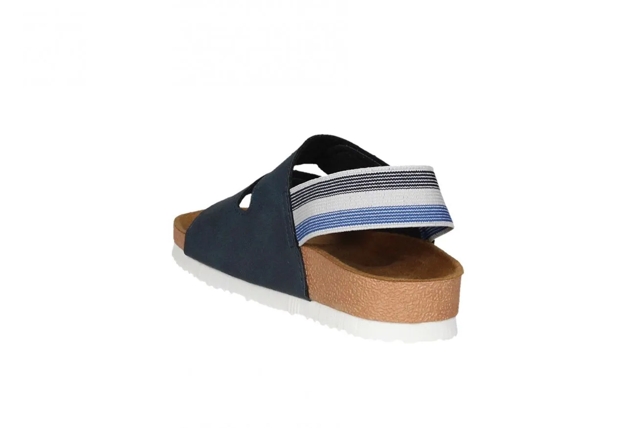 Sandalia Dos Velcros Azul Tira Talon Elastico Azul/gris Rayas