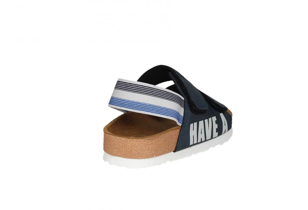 Sandalia Dos Velcros Azul Tira Talon Elastico Azul/gris Rayas