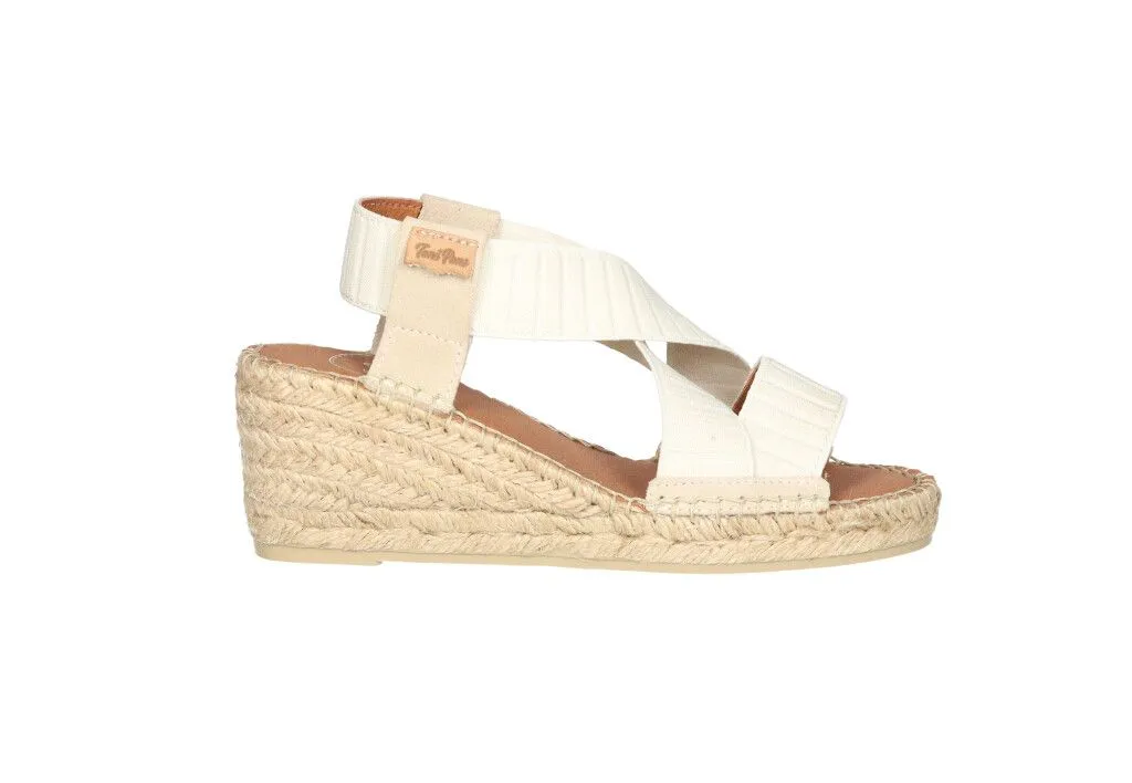 Sandalia Elasticos Beige Empeine Tiras Cruzadas CuÑa Esparto