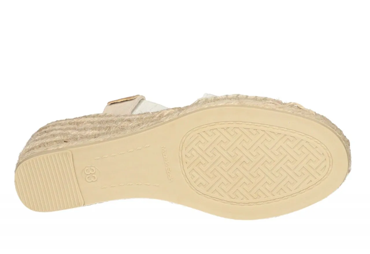 Sandalia Elasticos Beige Empeine Tiras Cruzadas CuÑa Esparto