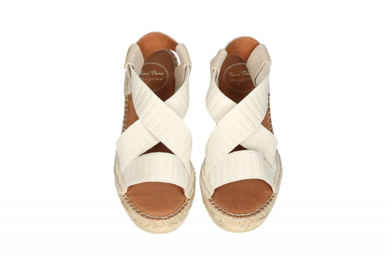Sandalia Elasticos Beige Empeine Tiras Cruzadas CuÑa Esparto