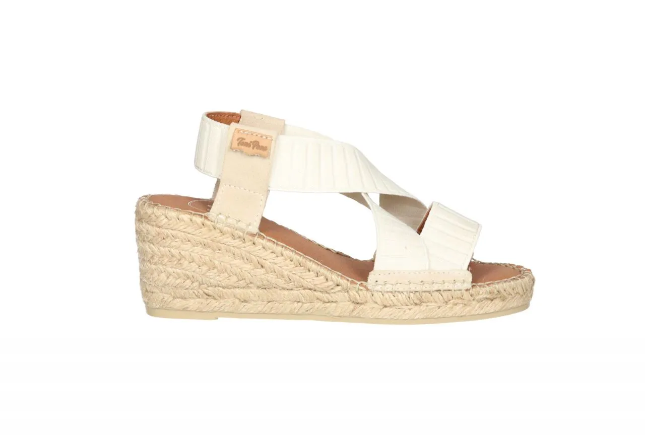 Sandalia Elasticos Beige Empeine Tiras Cruzadas CuÑa Esparto