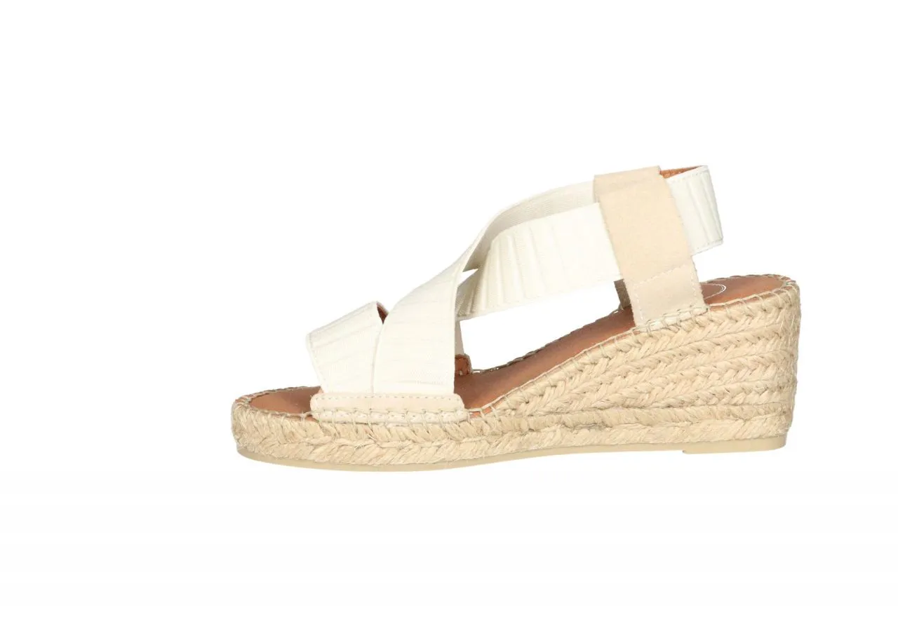Sandalia Elasticos Beige Empeine Tiras Cruzadas CuÑa Esparto