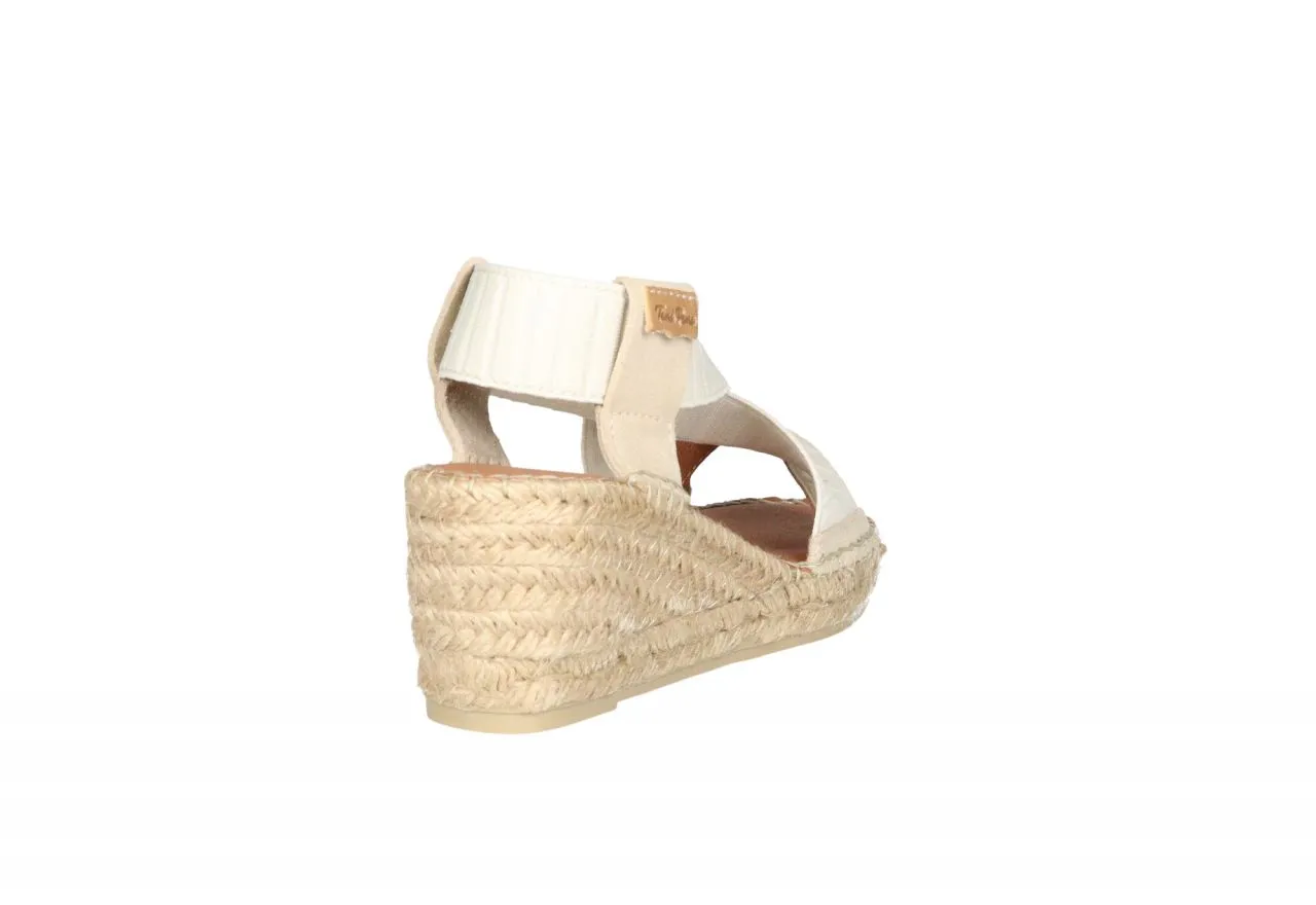 Sandalia Elasticos Beige Empeine Tiras Cruzadas CuÑa Esparto