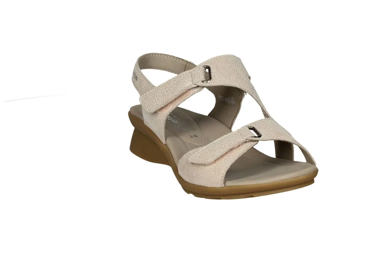 Sandalia Nobuck Beige 2 Tiras Velcro Piso Goma
