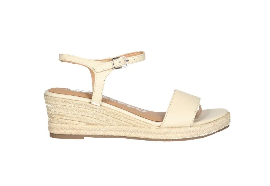 Sandalia Piel Beige CuÑa Baja Esparto Piso Goma