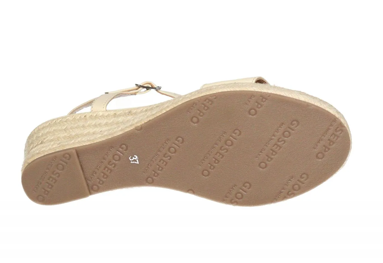 Sandalia Piel Beige CuÑa Baja Esparto Piso Goma