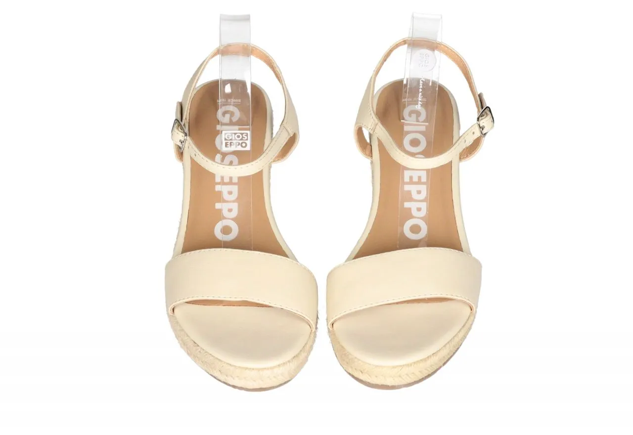 Sandalia Piel Beige CuÑa Baja Esparto Piso Goma