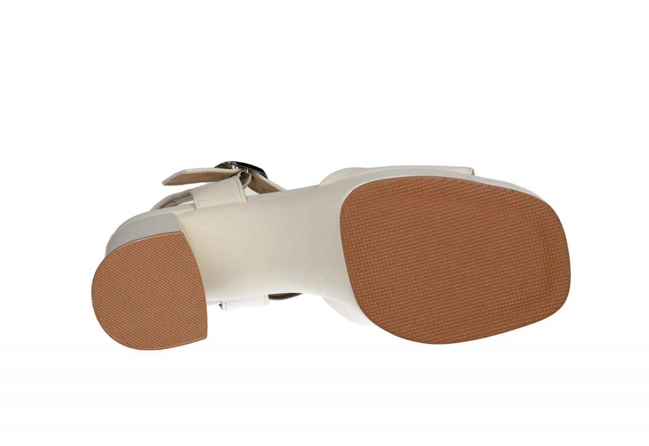 Sandalia Piel Beige Liso Tacón Alto y Pataforma