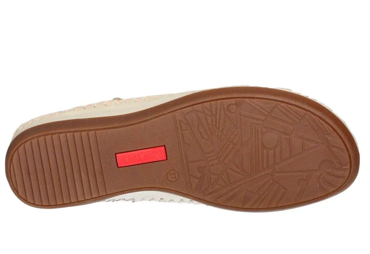 Sandalia Piel Beige Tiras Cruzadas Cuero/champagne Velcro