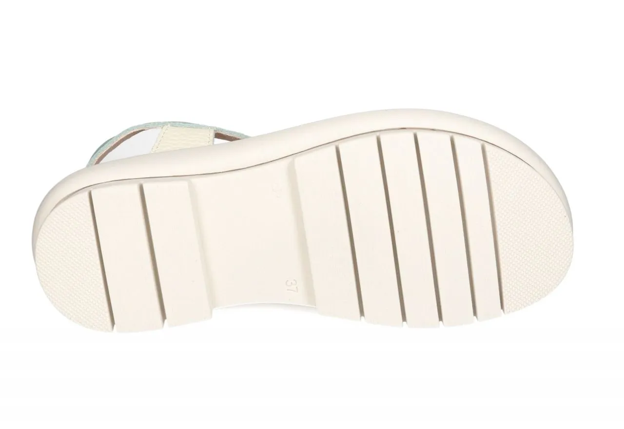 SANDALIA PIEL VERDEBEIGE CREMALLERA CENTRAL PISO BLANCO