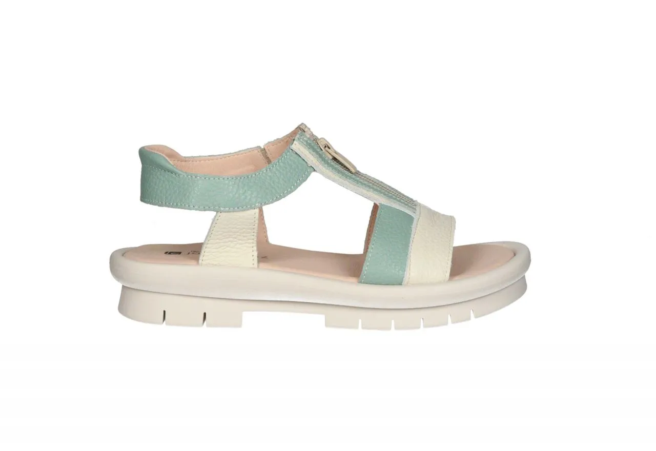 SANDALIA PIEL VERDEBEIGE CREMALLERA CENTRAL PISO BLANCO
