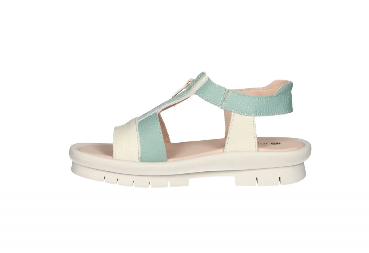 SANDALIA PIEL VERDEBEIGE CREMALLERA CENTRAL PISO BLANCO