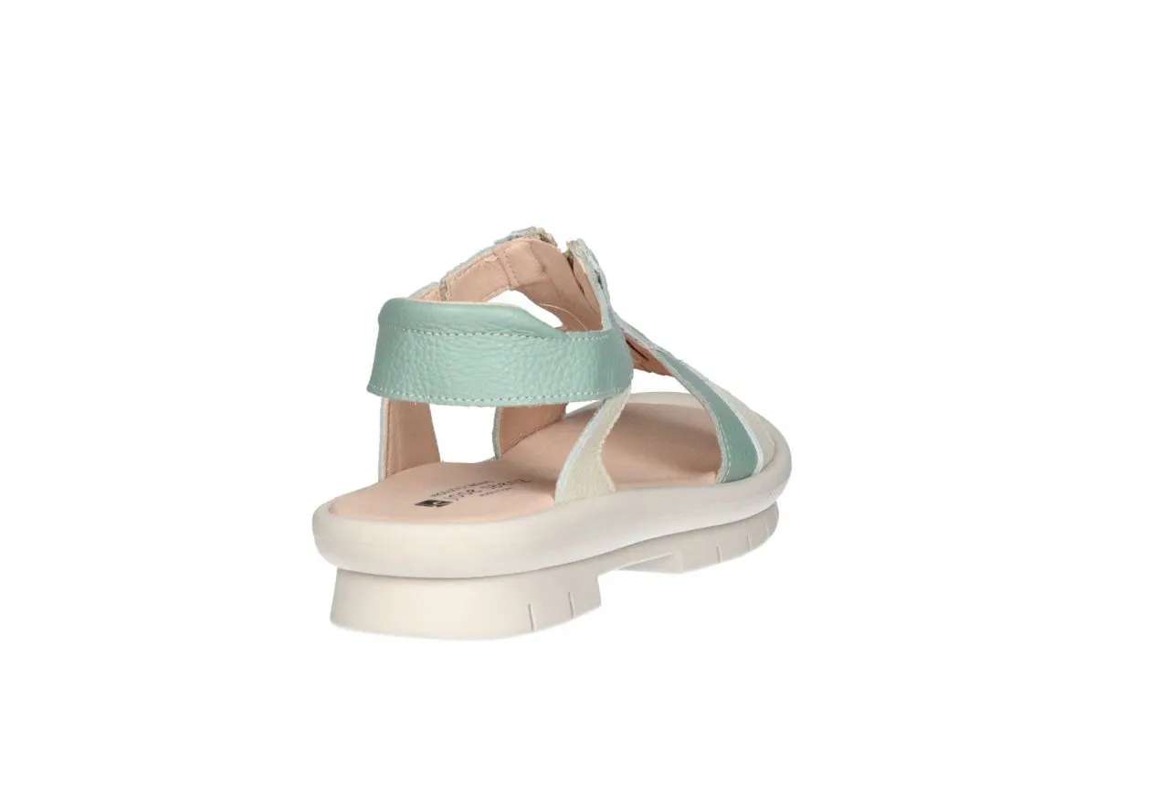SANDALIA PIEL VERDEBEIGE CREMALLERA CENTRAL PISO BLANCO