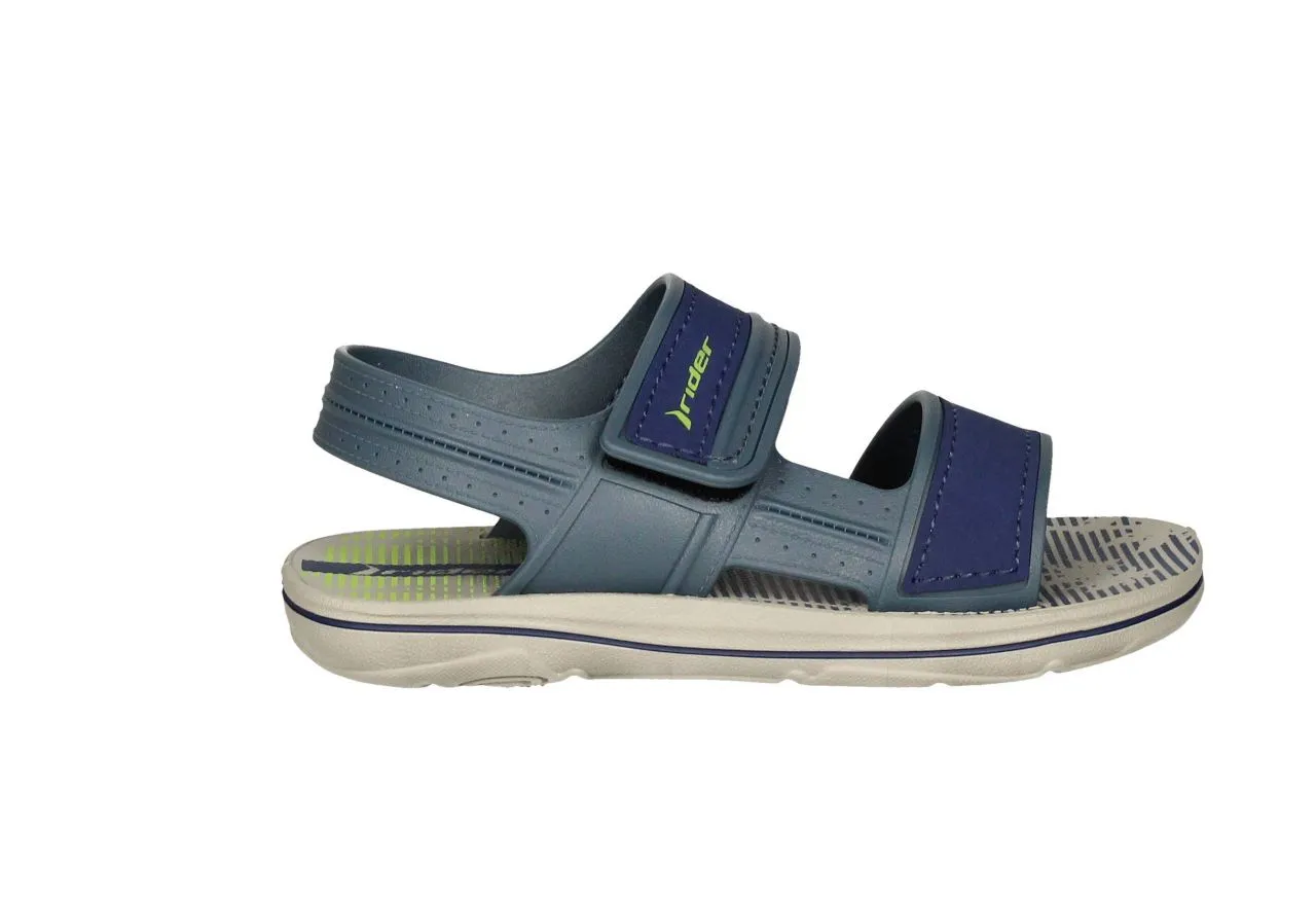 Sandalia Playa Azul Velcro Piso Gris Planta Rayas Azul/verde