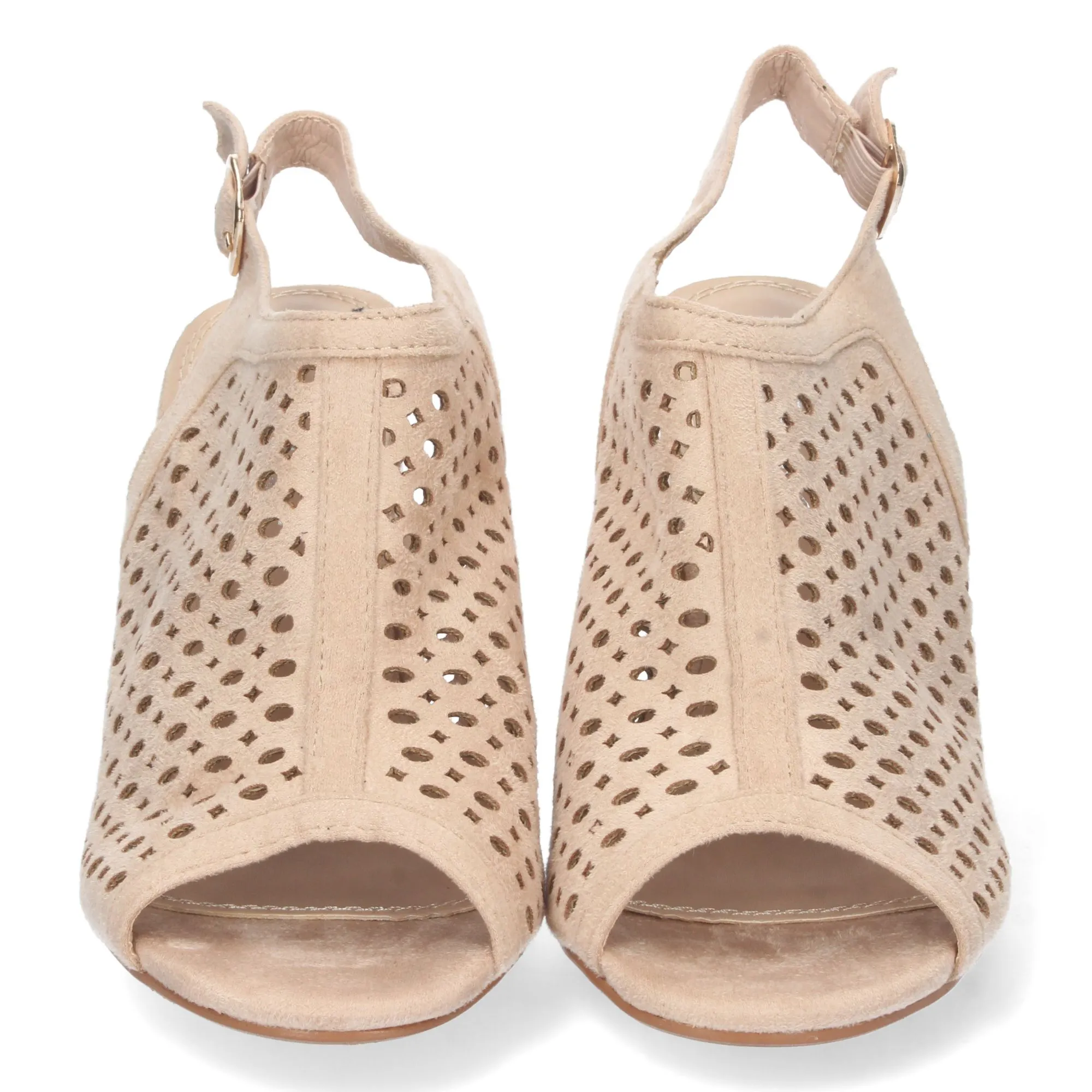 Sandalia tacón con diseño calados mujer color beige