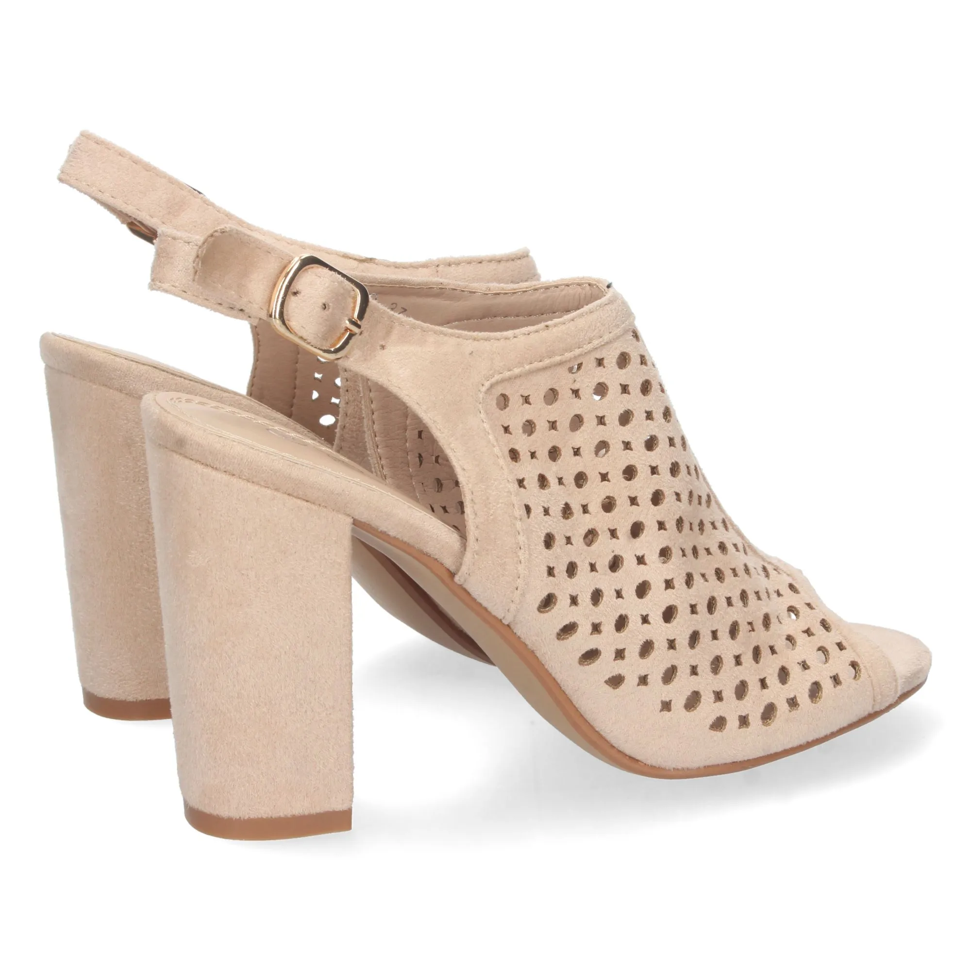 Sandalia tacón con diseño calados mujer color beige