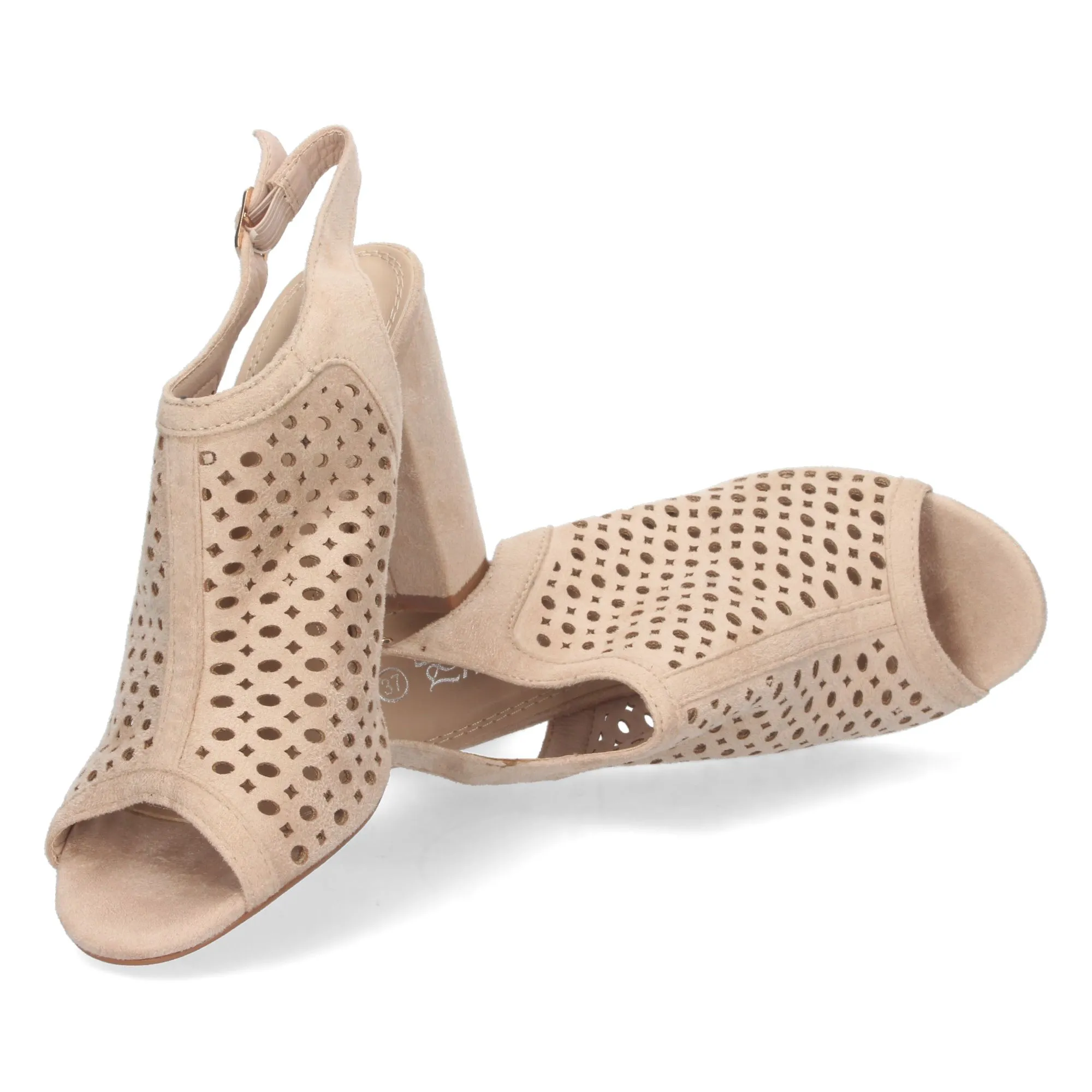 Sandalia tacón con diseño calados mujer color beige