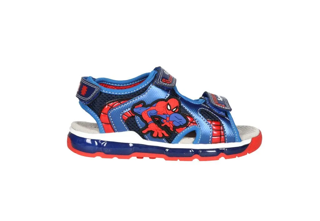Sandalia Velcro 3 Tiras Azul Spiderman Luces