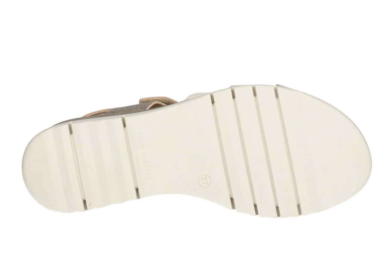 Sandalia Velcro Piel Pala Oro/beige CuÑa Baja