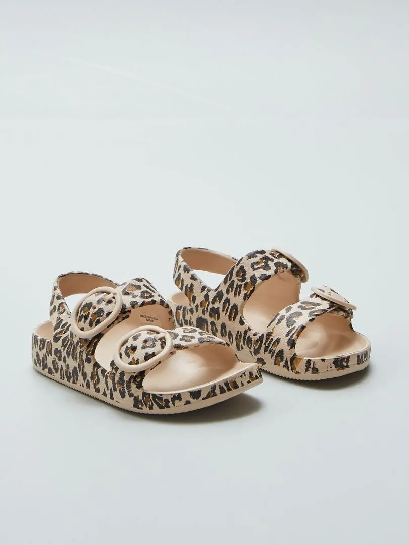 SANDALIAS CON DOBLE TIRA ESTAMPADAS  BEIGE