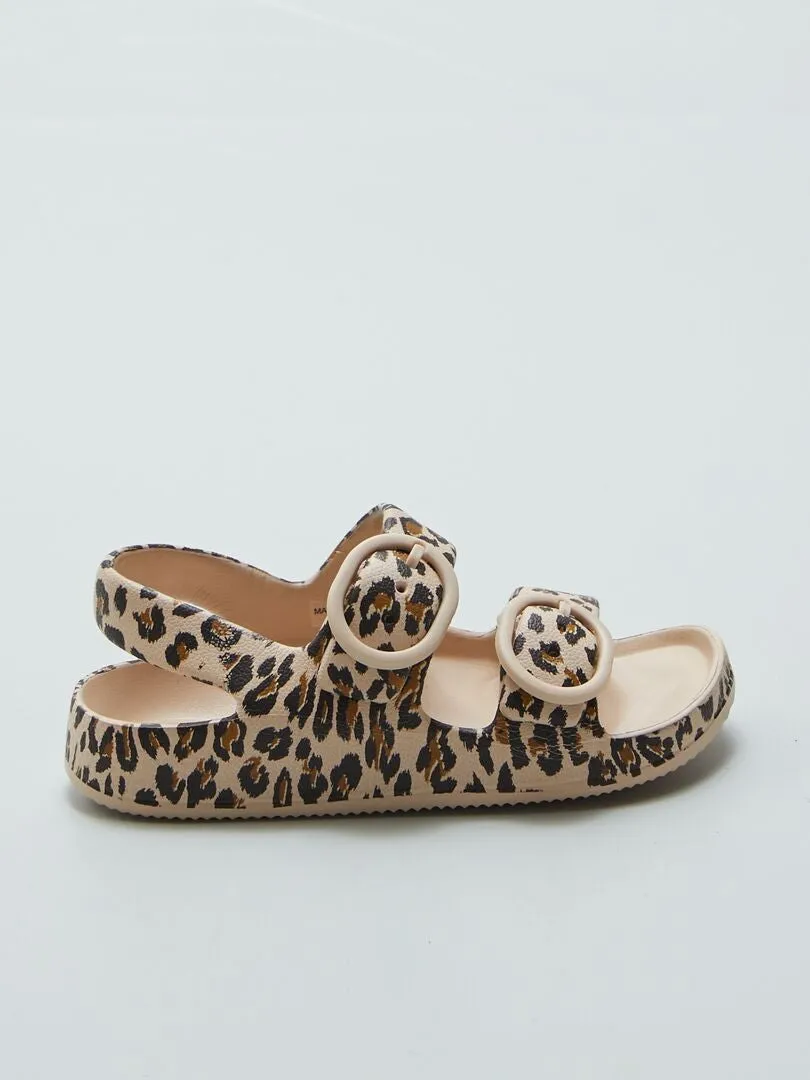 SANDALIAS CON DOBLE TIRA ESTAMPADAS  BEIGE