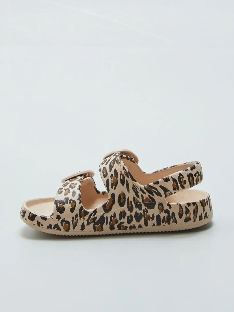 SANDALIAS CON DOBLE TIRA ESTAMPADAS  BEIGE