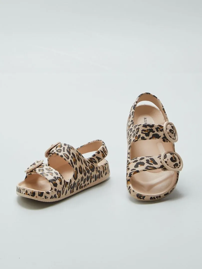 SANDALIAS CON DOBLE TIRA ESTAMPADAS  BEIGE
