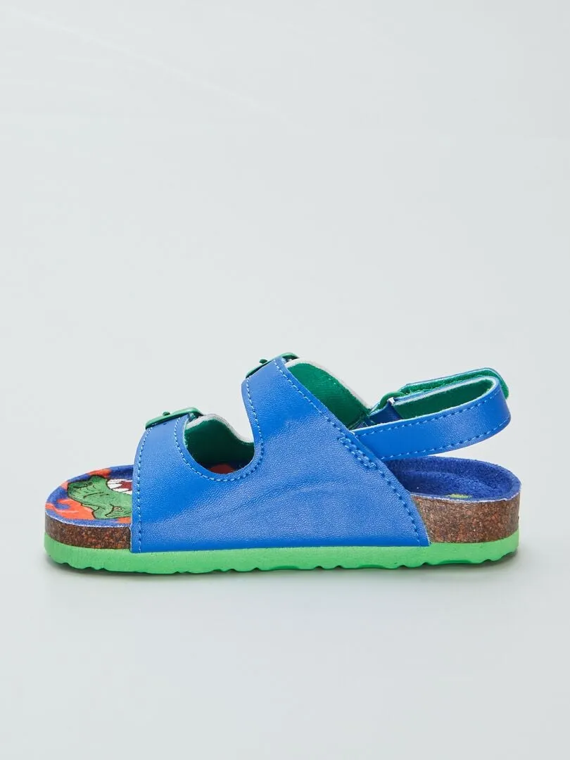SANDALIAS CON DOS HEBILLAS ESTAMPADO DINOSAURIO  AZUL