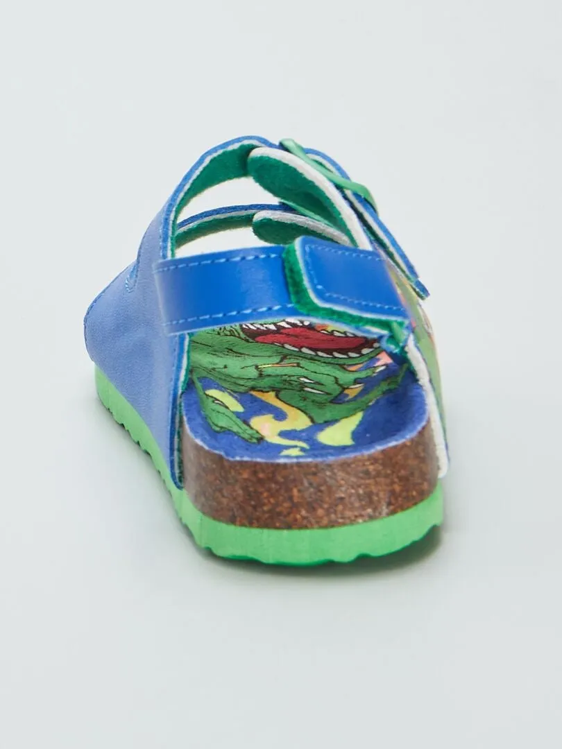 SANDALIAS CON DOS HEBILLAS ESTAMPADO DINOSAURIO  AZUL