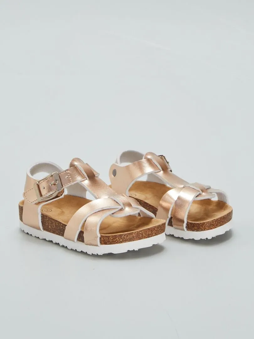 SANDALIAS DE EFECTO METALIZADO  ROSA