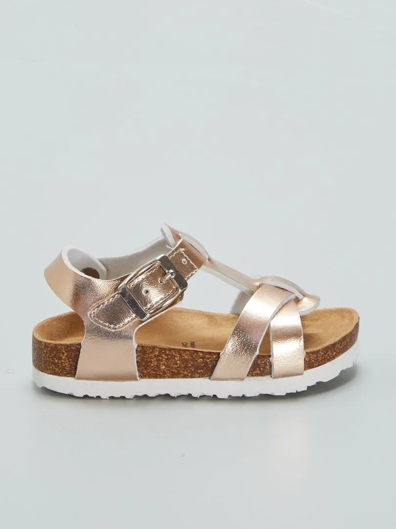SANDALIAS DE EFECTO METALIZADO  ROSA
