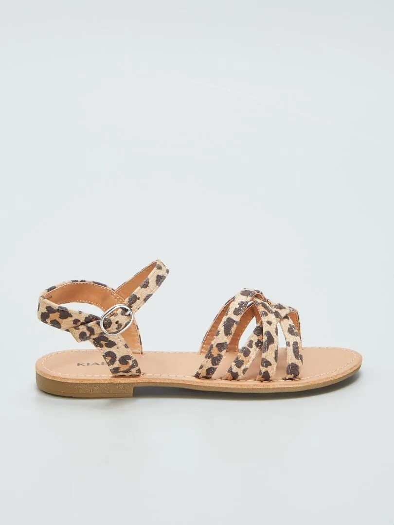SANDALIAS DE TIRAS CRUZADAS  ESTAMPADO DE LEOPARDO  MARRON