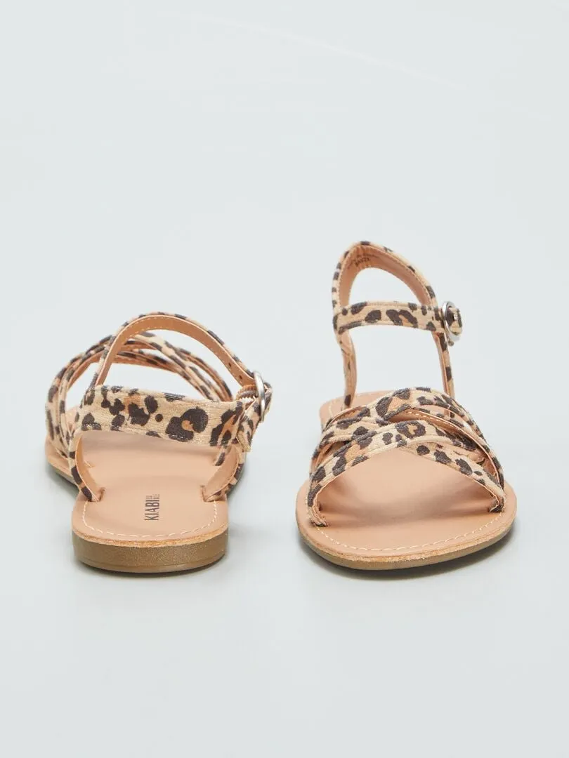 SANDALIAS DE TIRAS CRUZADAS  ESTAMPADO DE LEOPARDO  MARRON
