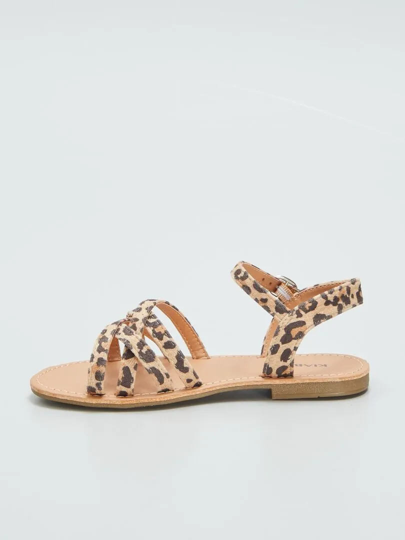 SANDALIAS DE TIRAS CRUZADAS  ESTAMPADO DE LEOPARDO  MARRON