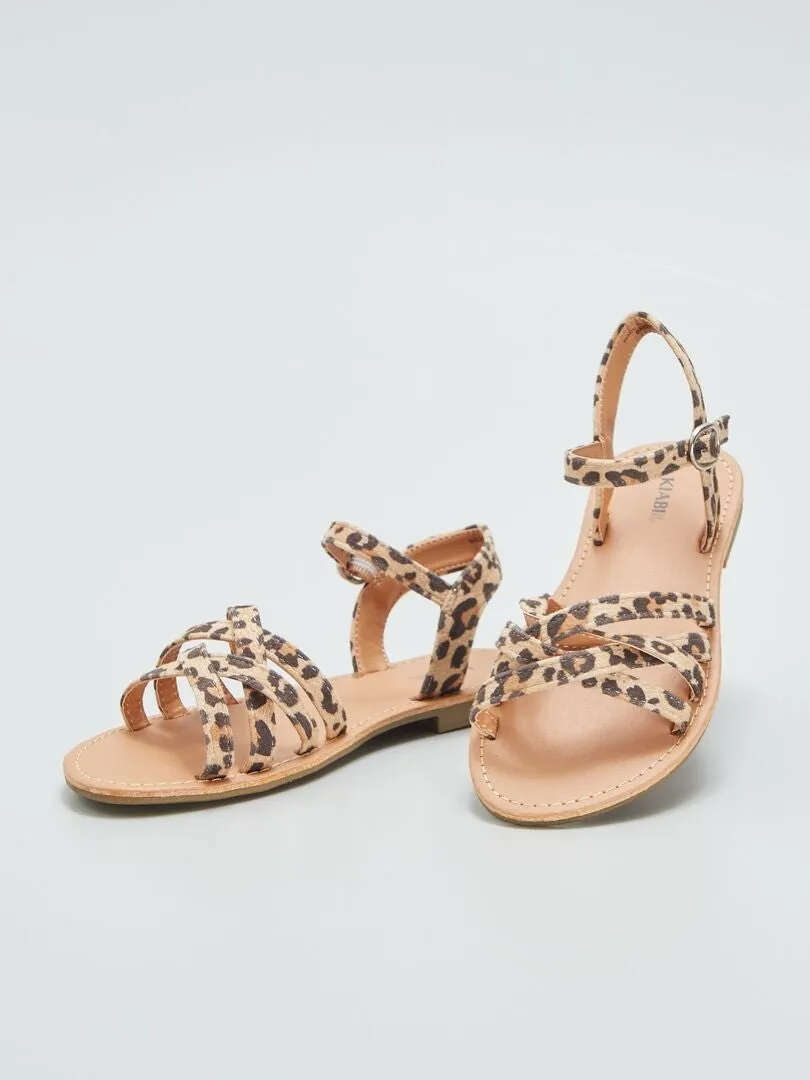 SANDALIAS DE TIRAS CRUZADAS  ESTAMPADO DE LEOPARDO  MARRON