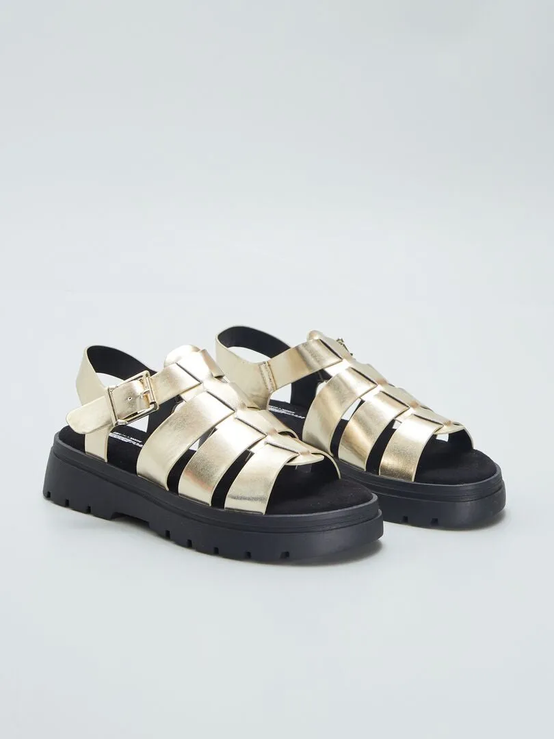 SANDALIAS DORADAS CON SUELA GRUESA  BEIGE