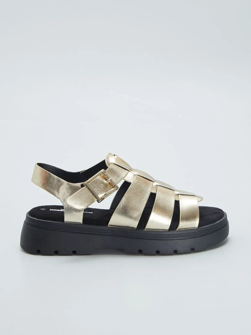 SANDALIAS DORADAS CON SUELA GRUESA  BEIGE