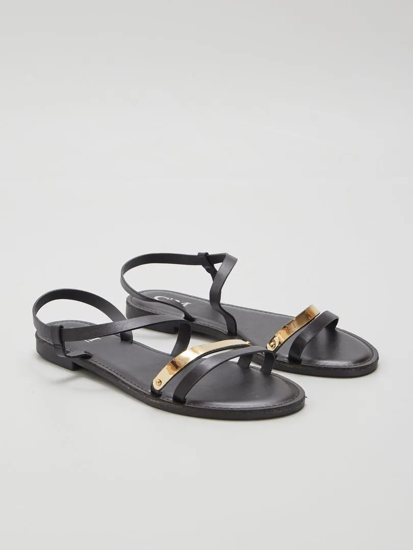 SANDALIAS NEGRAS CON DETALLE DORADO  NEGRO
