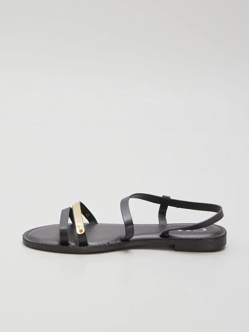 SANDALIAS NEGRAS CON DETALLE DORADO  NEGRO