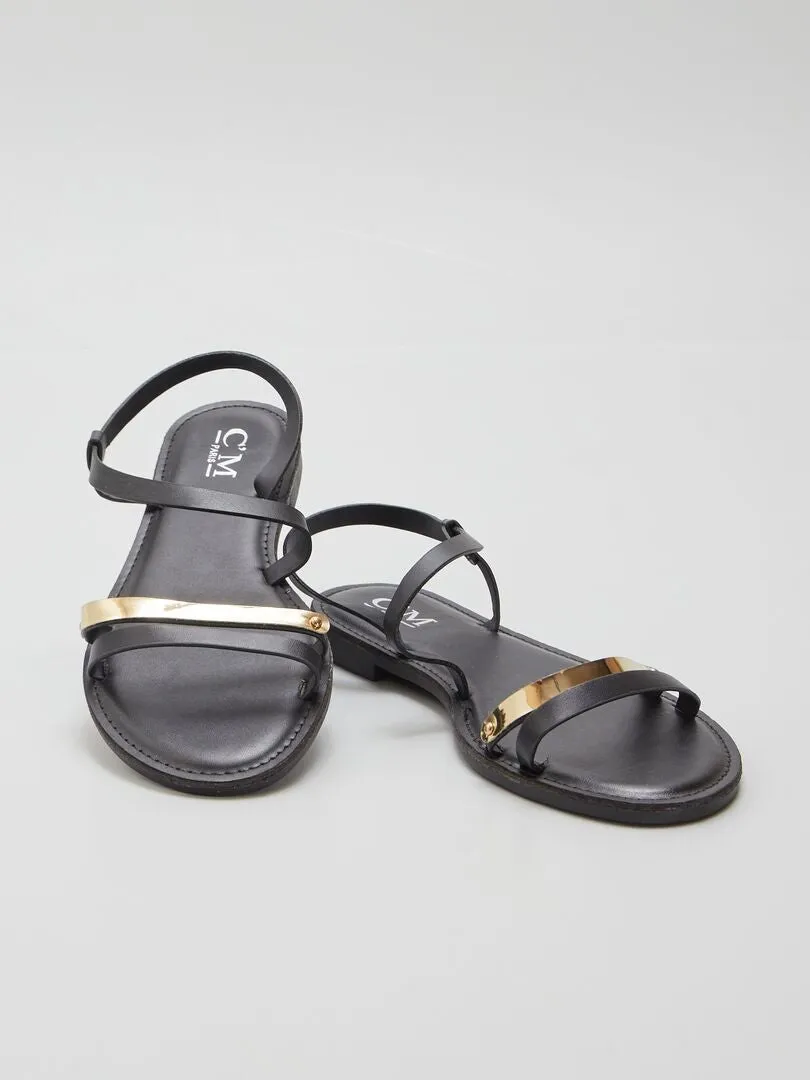 SANDALIAS NEGRAS CON DETALLE DORADO  NEGRO