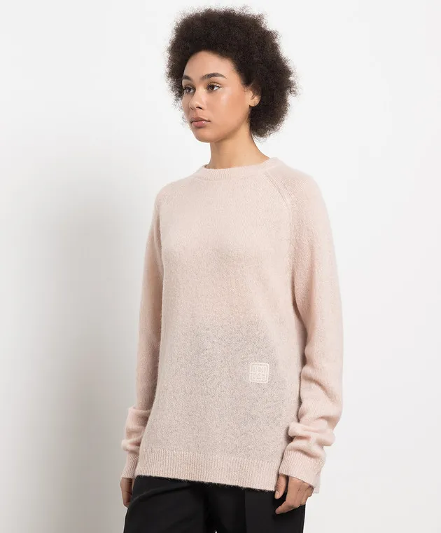 Toteme Pink logo sweater in wool, cashmere and silk